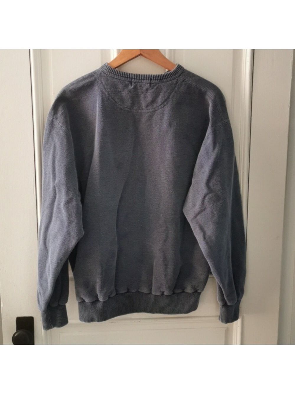 Men's Vintage Non-fiction Milk novelty sweater. Slate blue. 80s. Size small. EUC - Picture 3 of 4